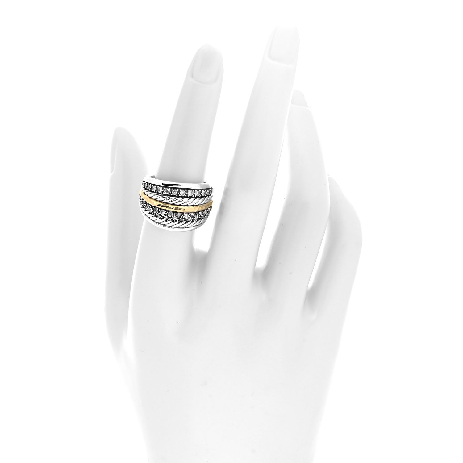 David Yurman Sterling Silver 18K Yellow Gold Diamond Wide Cable Ring 54 7 2 of 4