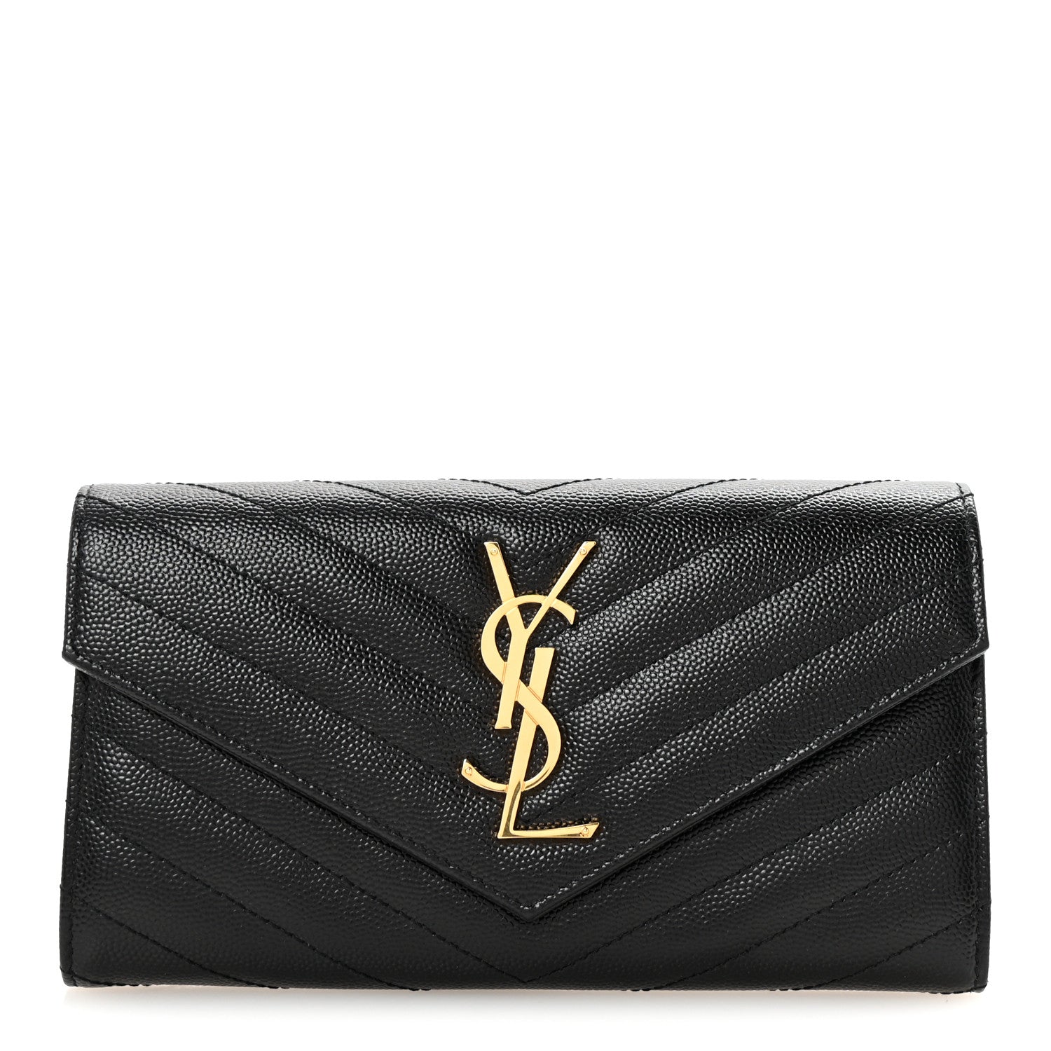 Saint Laurent Grain De Poudre Matelasse Chevron Monogram Flap Wallet Black 1 of 7