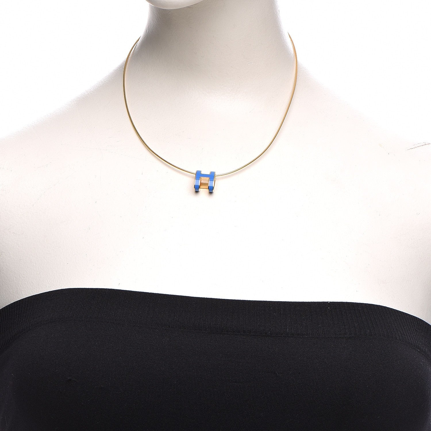 Hermes Lacquered Gold Pop H Pendant Necklace Bleu Sature 2 of 5