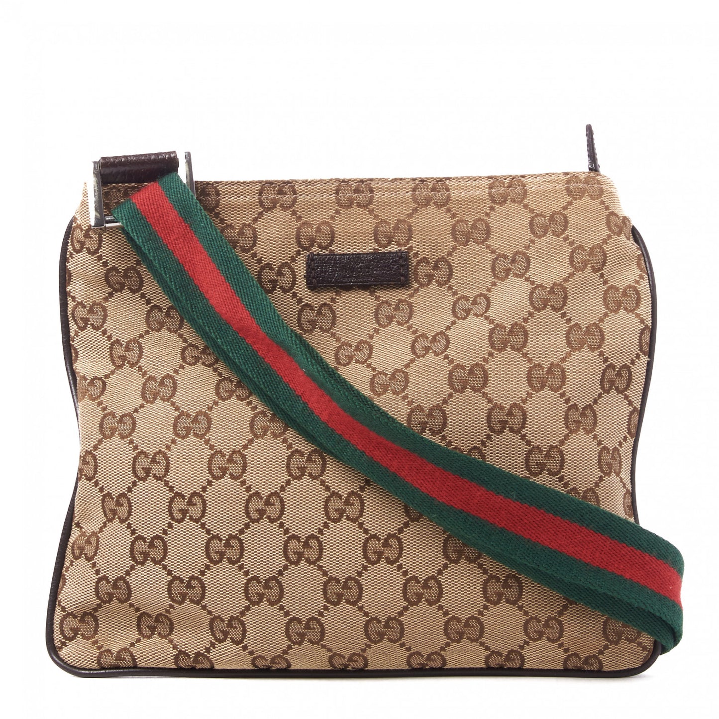 Monogram Web Small Flat Messenger Bag Brown
