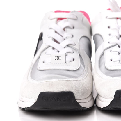 Chanel Suede Calfskin CC Sneakers 38.5 White Silver Fluo Pink 11 of 11