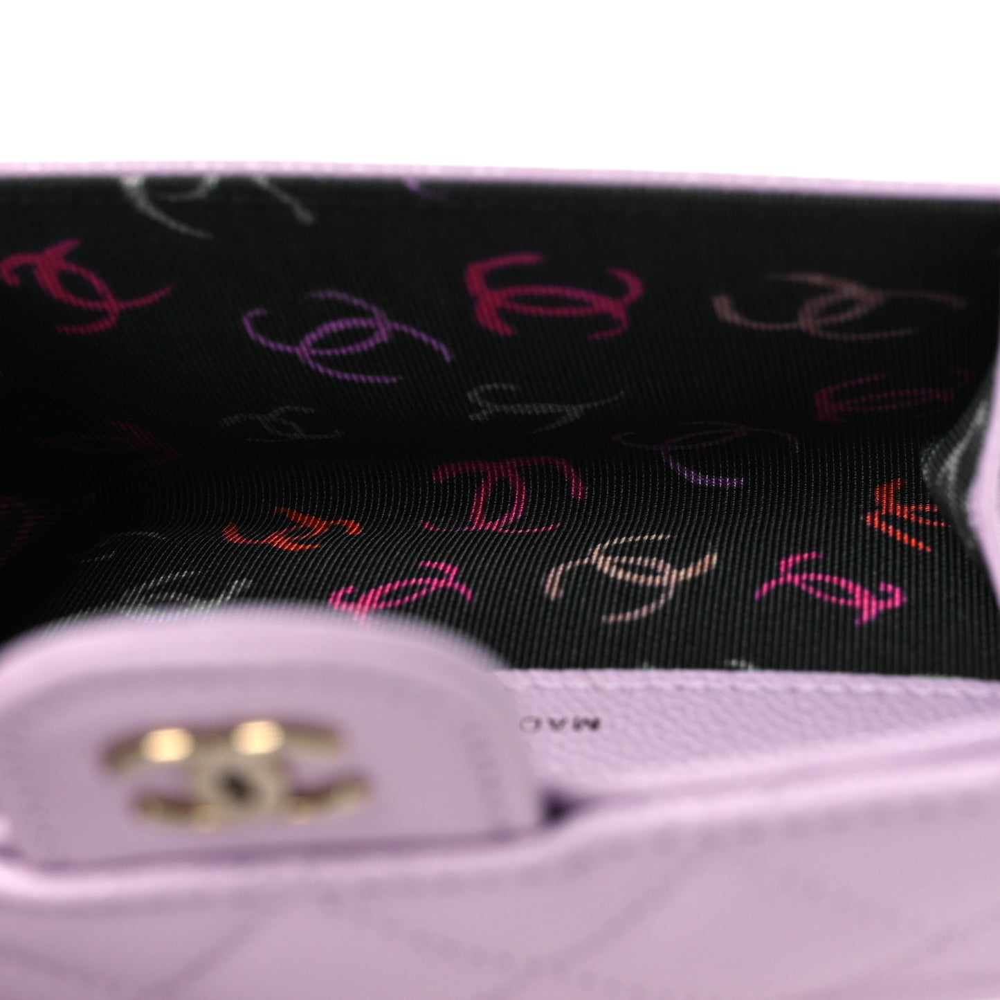 Caviar Quilted Flap Card Holder Wallet Light Purple