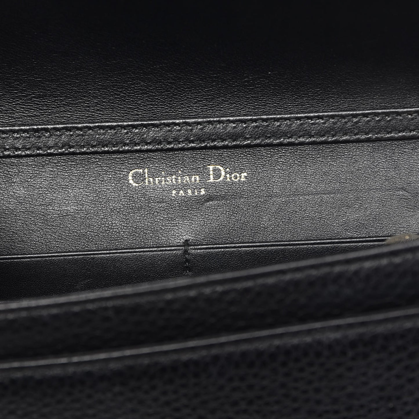 Grained Calfskin Diorama Wallet on Chain Pouch Black