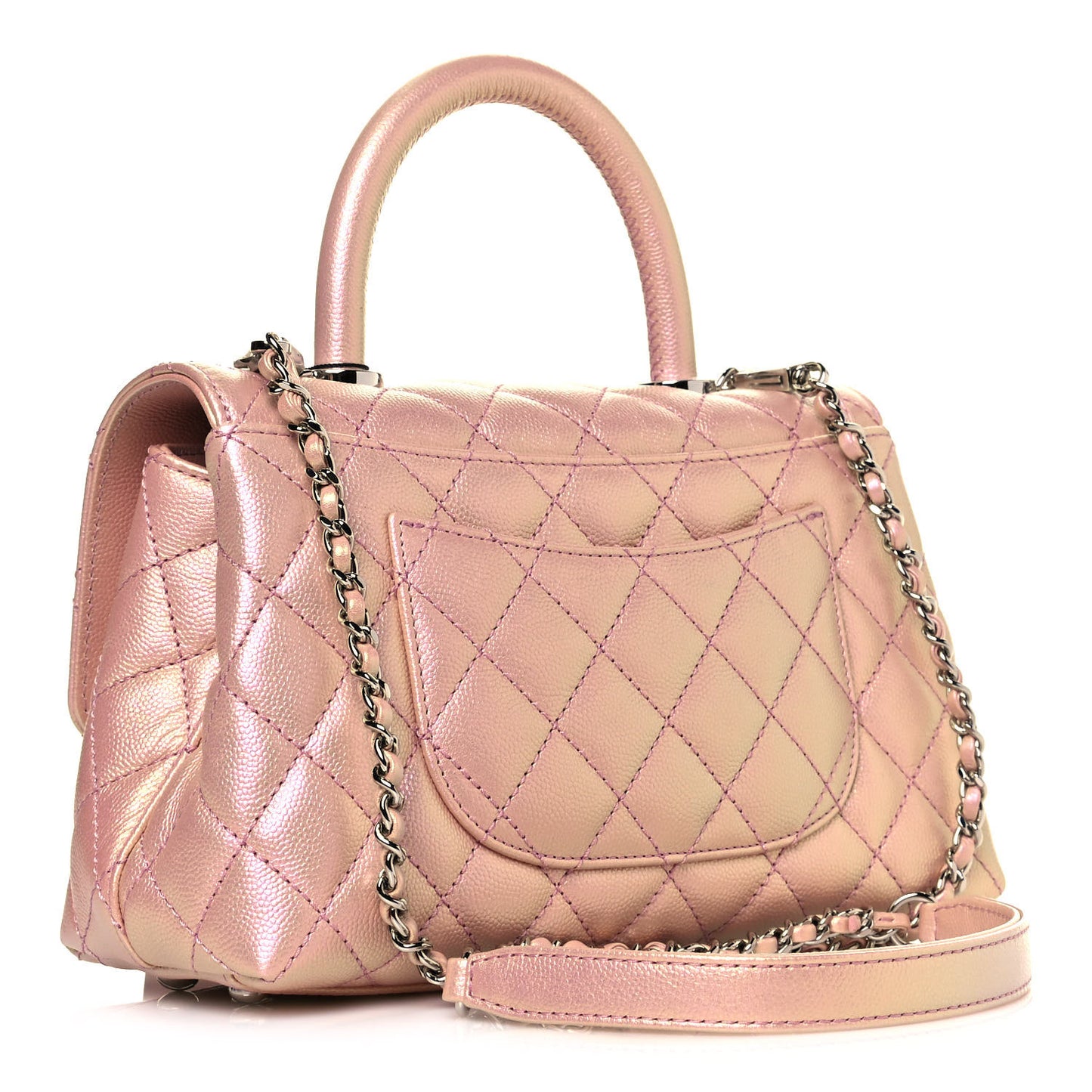 Iridescent Caviar Quilted Mini Coco Handle Flap Pink