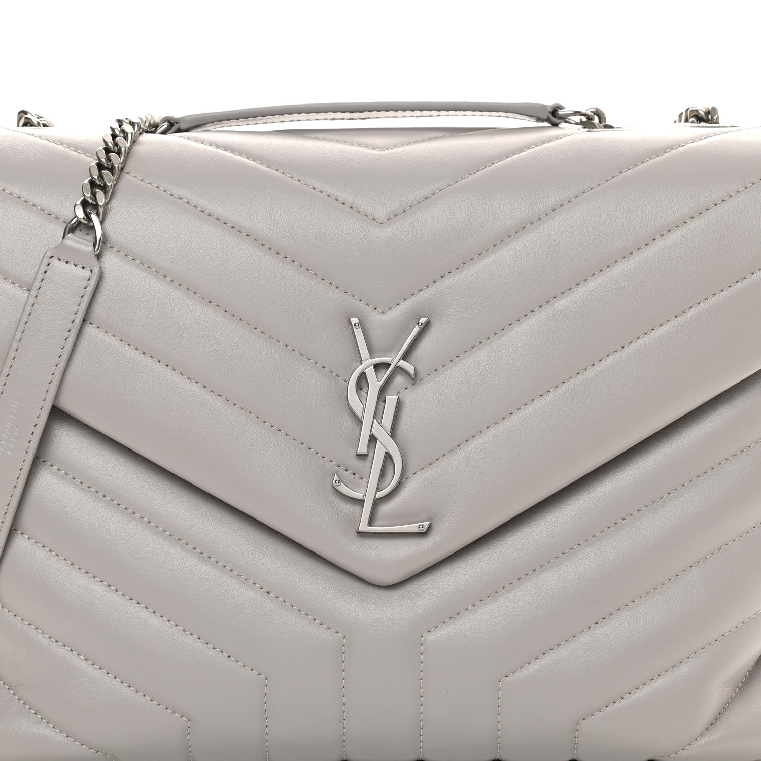 Saint Laurent Calfskin Y Quilted Monogram Medium Loulou Chain Satchel Granite 7 of 9