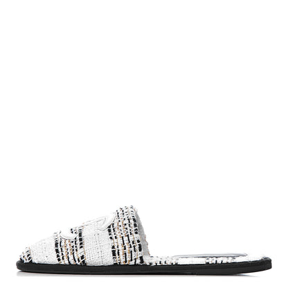 Chanel Tweed CC Flat Mules M White Black Gold 1 of 11