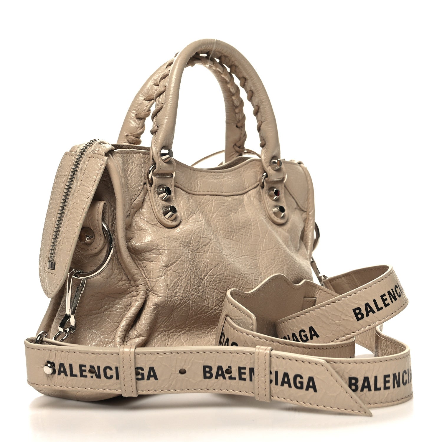 Balenciaga Agneau Classic Silver Hardware Mini City Logo Strap Light Beige Black 4 of 12