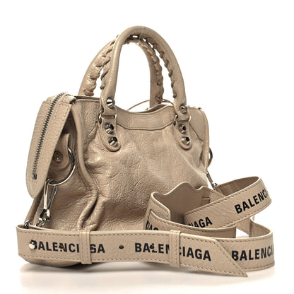 Balenciaga Agneau Classic Silver Hardware Mini City Logo Strap Light Beige Black 4 of 12