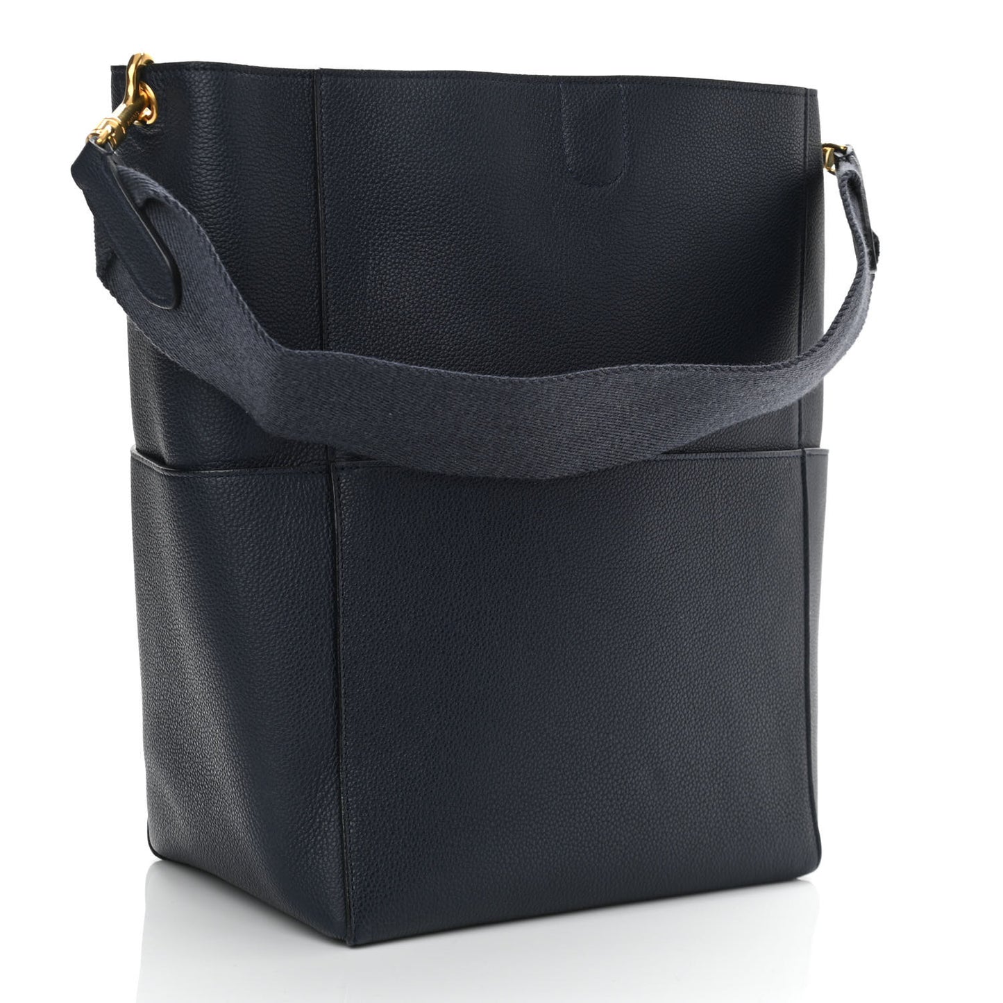 Soft Grained Calfskin Sangle Bucket Bag Navy Blue