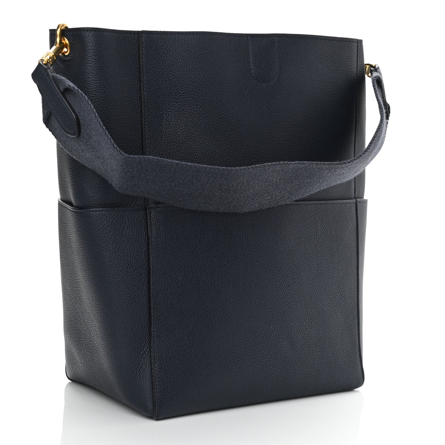 Celine Soft Grained Calfskin Sangle Bucket Bag Navy Blue 3 of 9