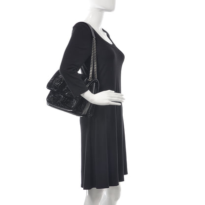 Saint Laurent Patent Crocodile Embossed Lambskin Monogram Medium Niki Chain Satchel Black 2 of 8