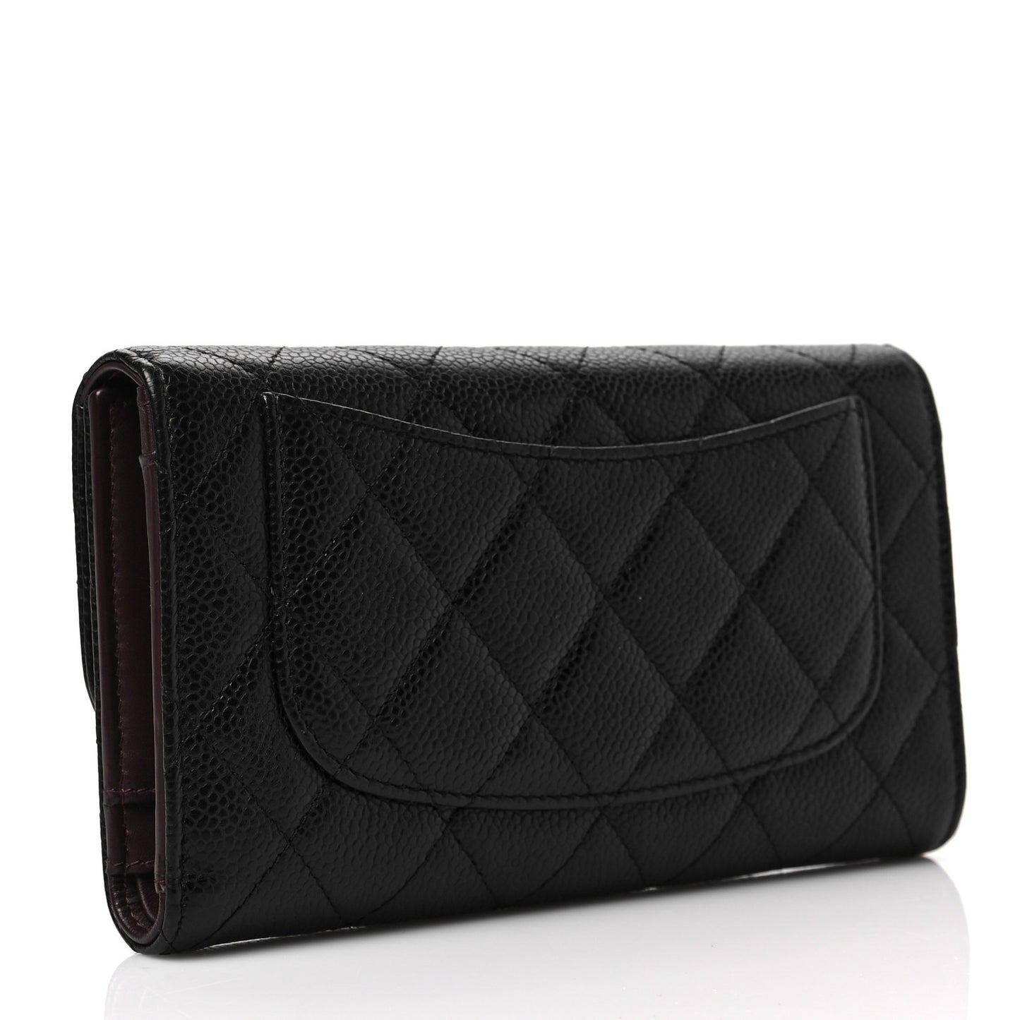 Caviar Quilted Large Gusset Flap Wallet Black