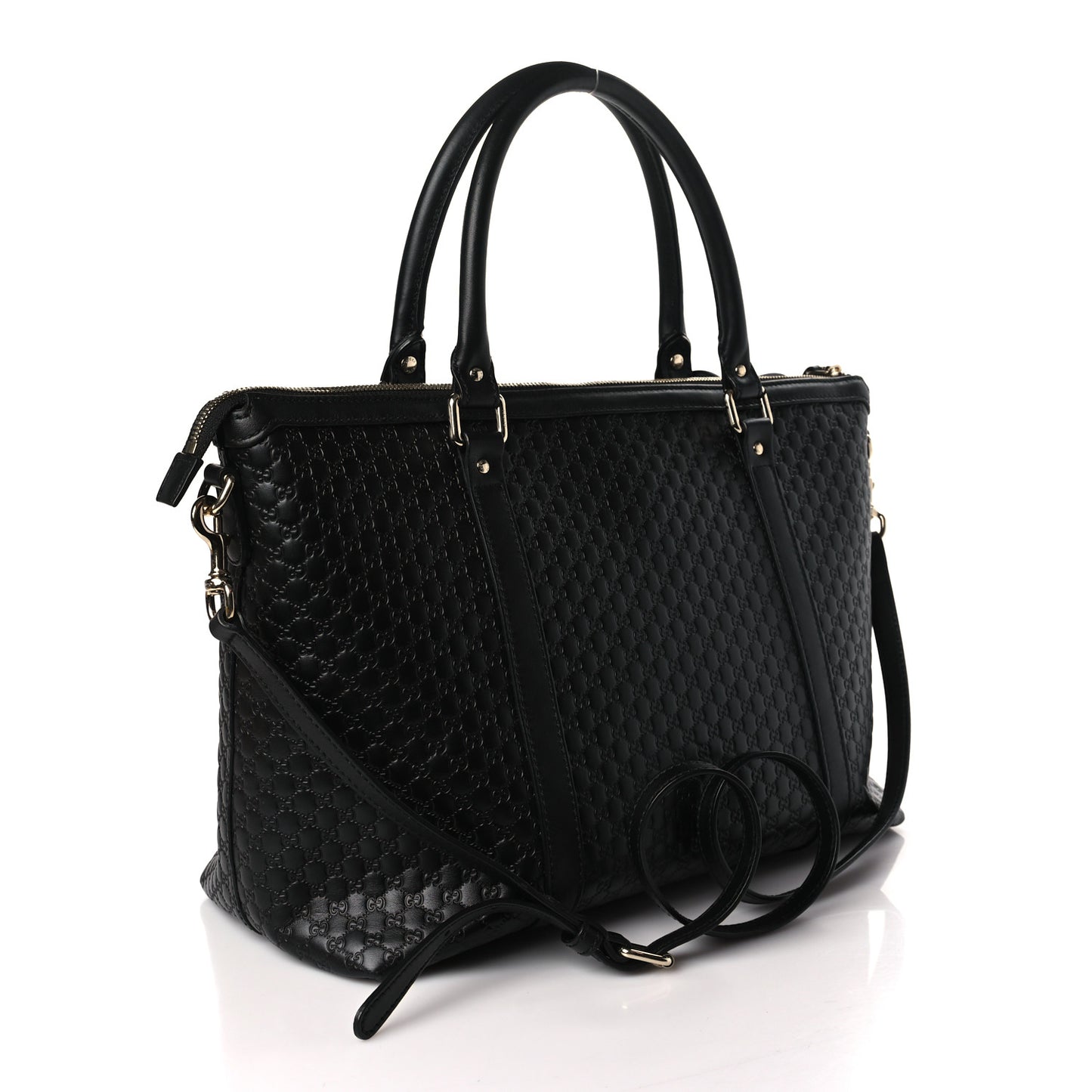 Soft Microguccissima Medium Zippered Satchel Black