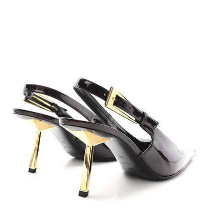 Saint Laurent Vernice Gloss Lee 75 Slingback Pumps 39 Marron Glacé 5 of 9