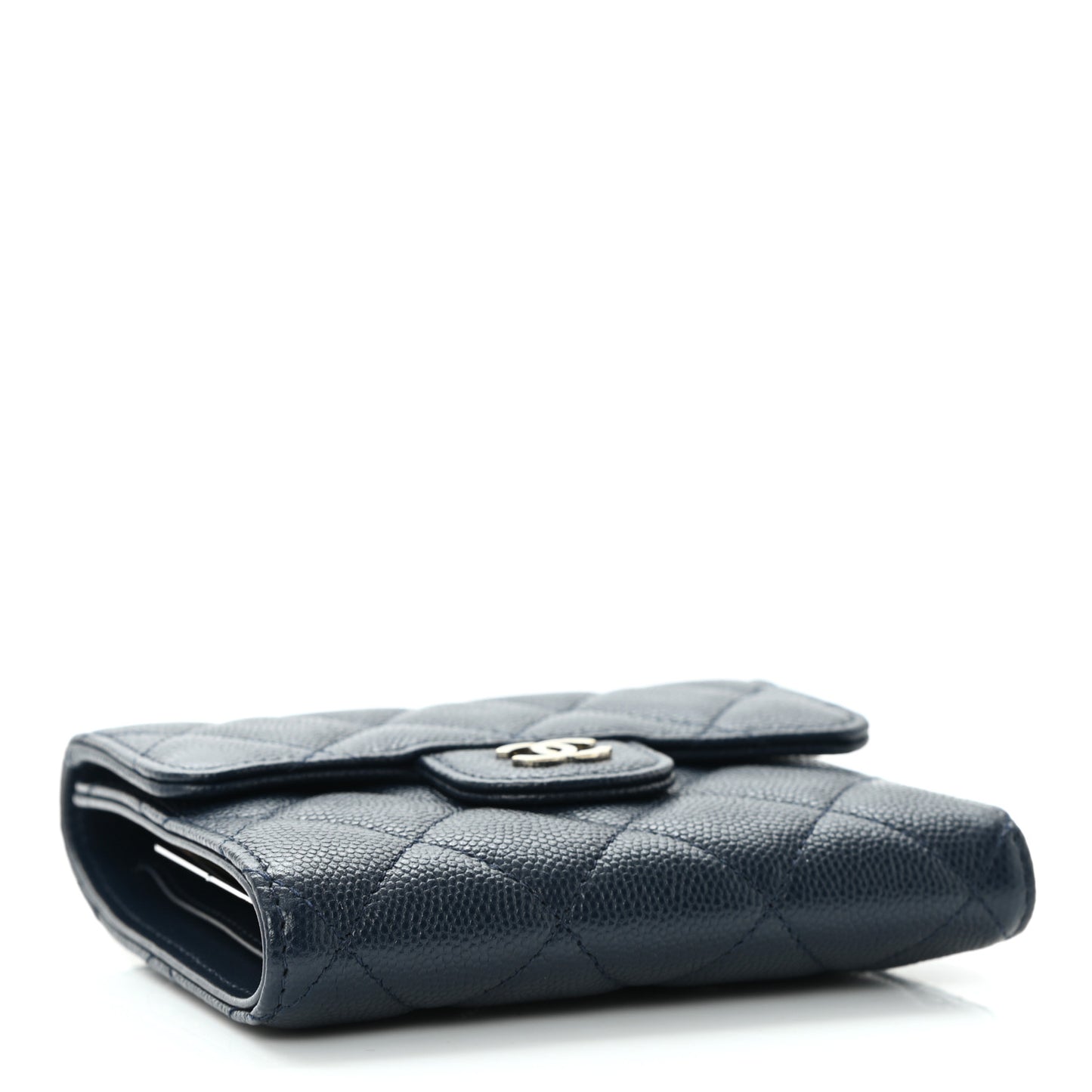 Caviar Quilted Compact Flap Wallet Navy