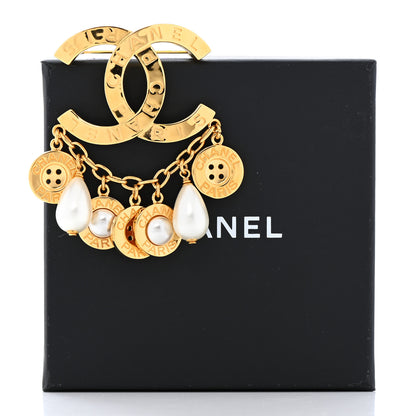 Chanel Metal Pearl Paris Button CC Large Brooch Gold 5 of 5