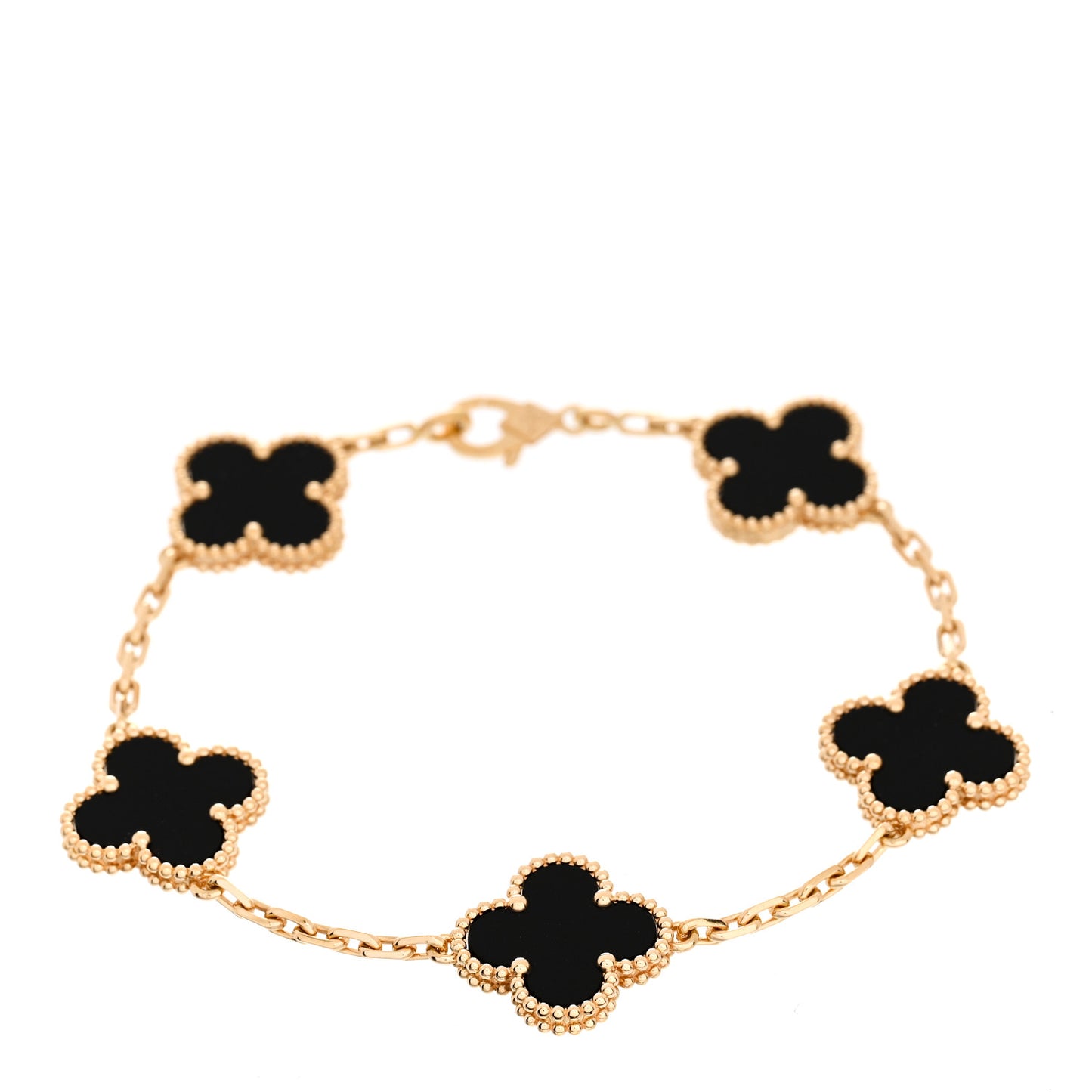 18K Yellow Gold Black Onyx 5 Motifs Vintage Alhambra Bracelet