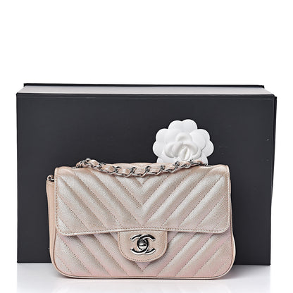 Chanel Iridescent Caviar Chevron Quilted Mini Rectangular Flap Light Gold 11 of 11