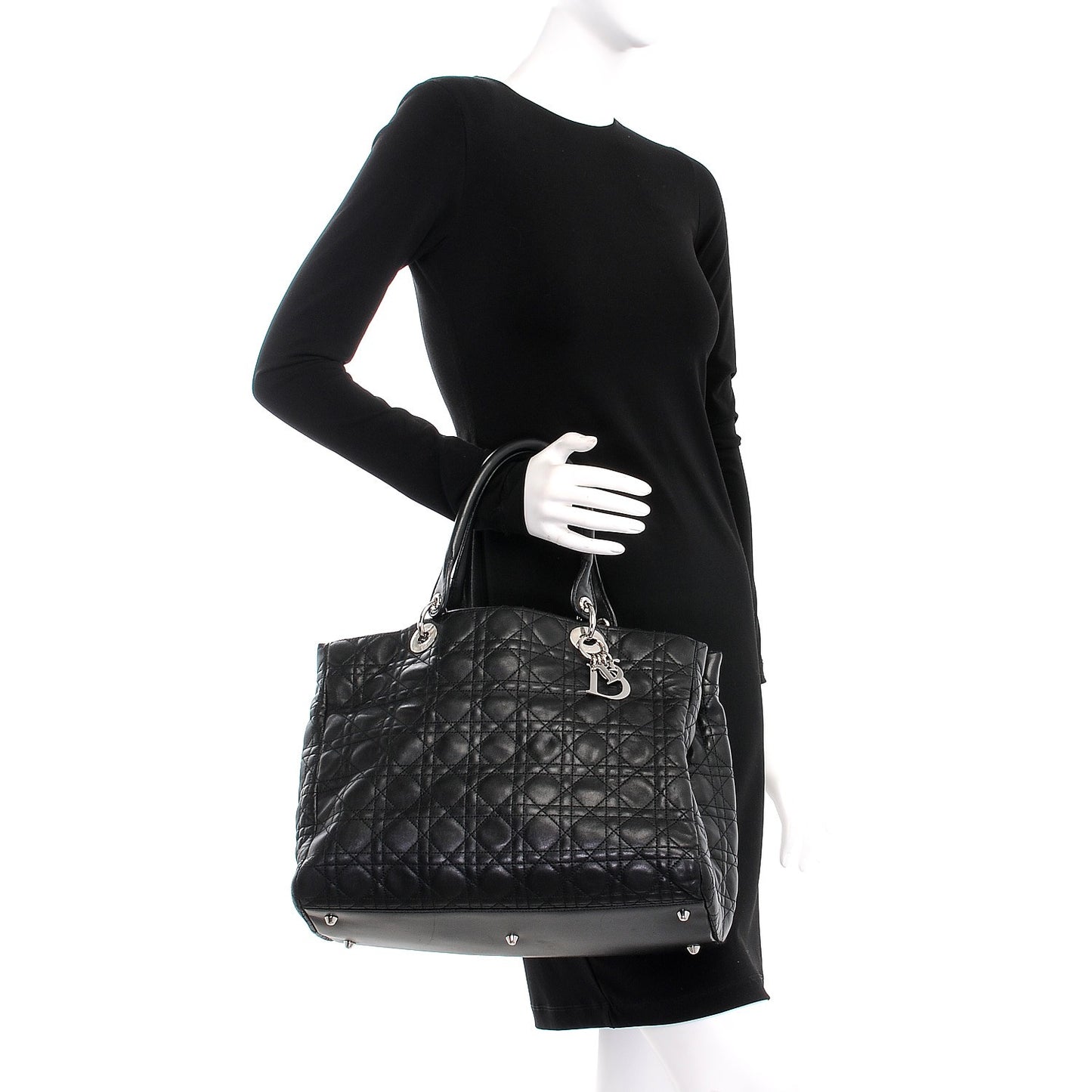 Lambskin Cannage Large Soft Lady Dior Shopping Tote Black