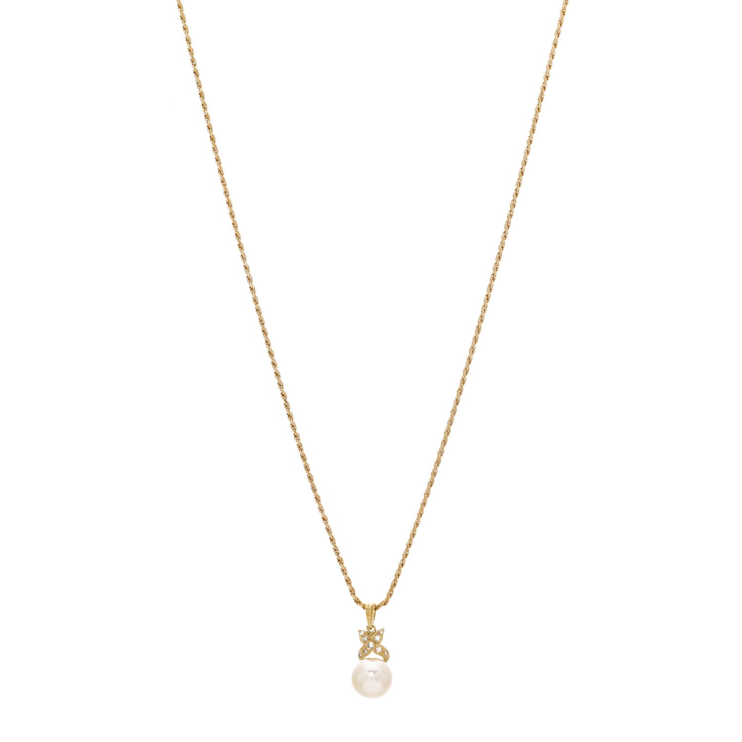 18K Yellow Gold Diamond Akoya Cultured Pearl Pendant Necklace