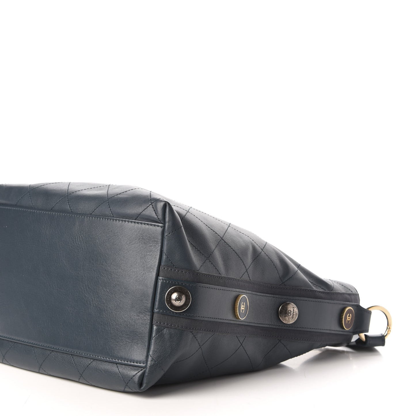 Calfskin Stitched Large Button Up Hobo Dark Blue
