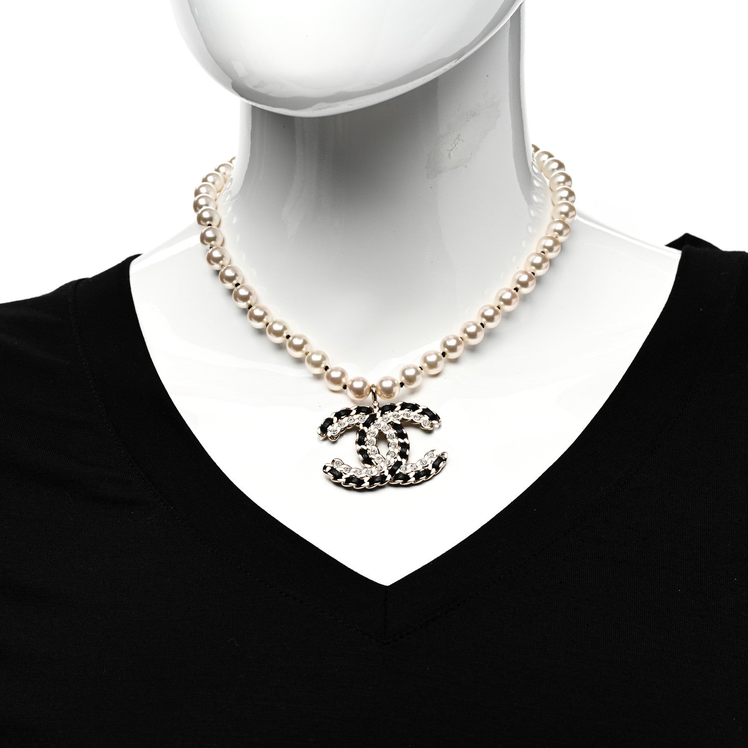 Chanel Lambskin Pearl Crystal Vintage Allure CC Short Necklace Gold 2 of 5