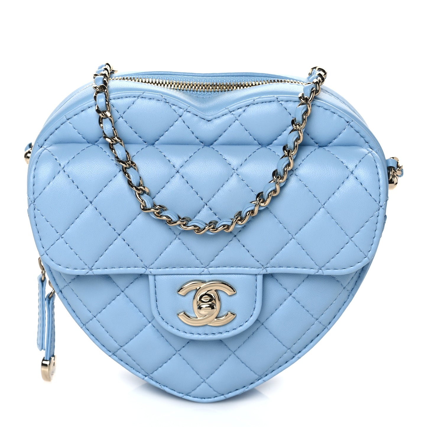 Lambskin Quilted CC In Love Heart Bag Light Blue