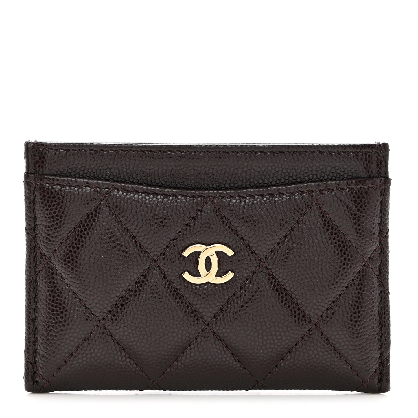 Caviar Quilted Card Holder Dark Brown