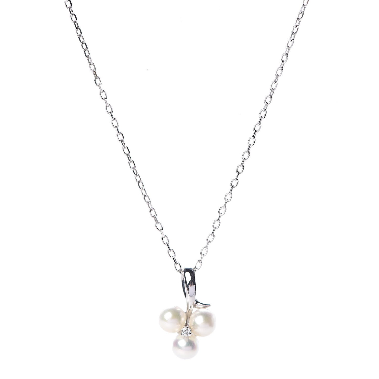 18K White Gold Diamond Akoya Pearl 4.5-5mm Pendant Necklace