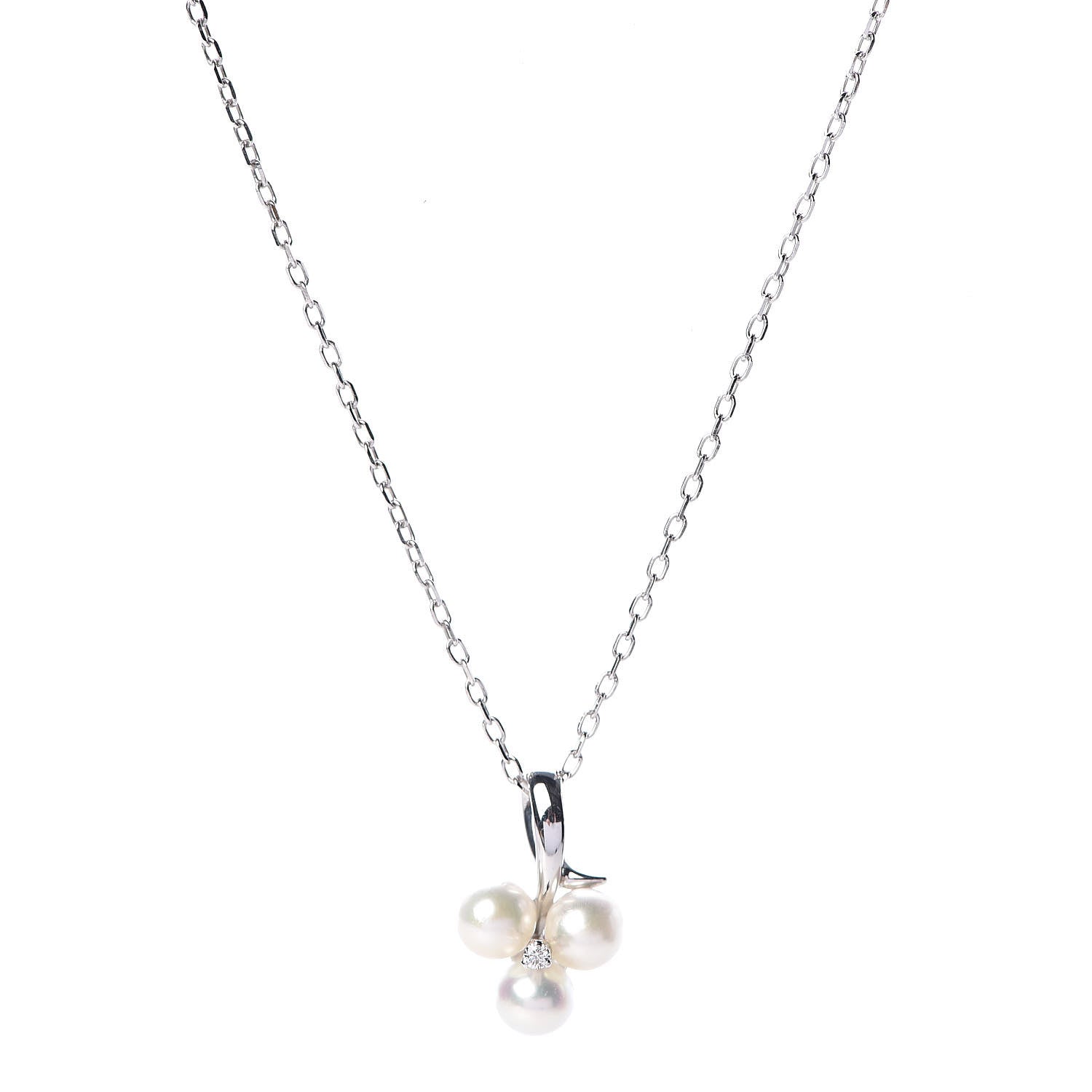 Mikimoto 18K White Gold Diamond Akoya Pearl 4.5-5mm Pendant Necklace 1 of 5