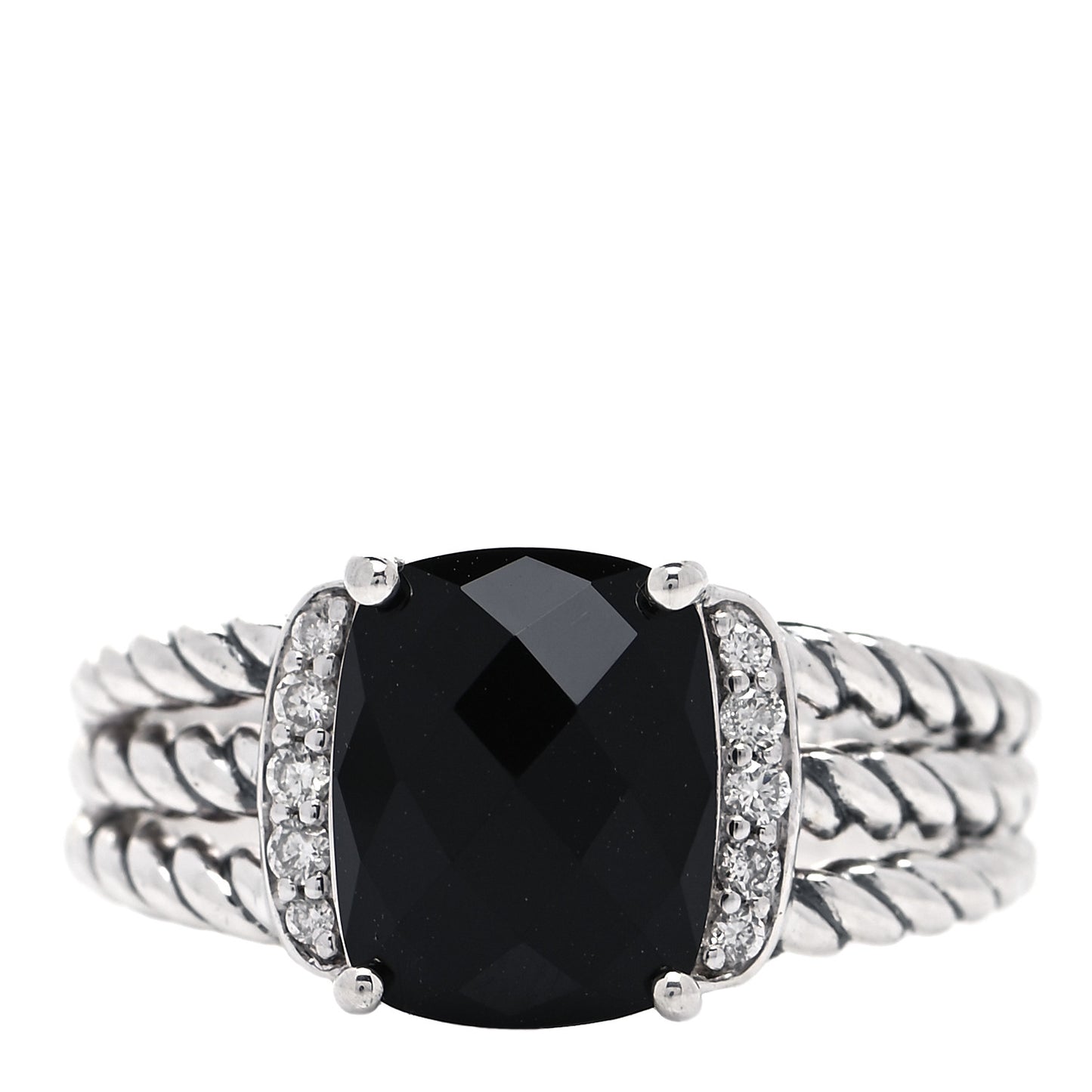 Sterling Silver Diamond Black Onyx 10mm Petite Wheaton Ring 54 6.75