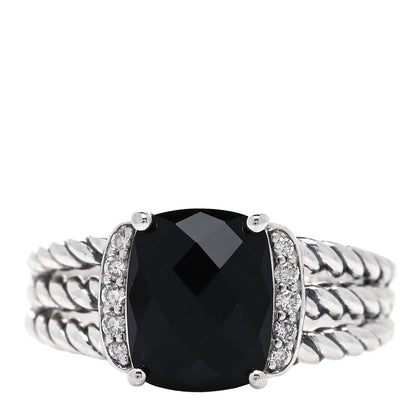 David Yurman Sterling Silver Diamond Black Onyx 10mm Petite Wheaton Ring 54 6.75 1 of 4