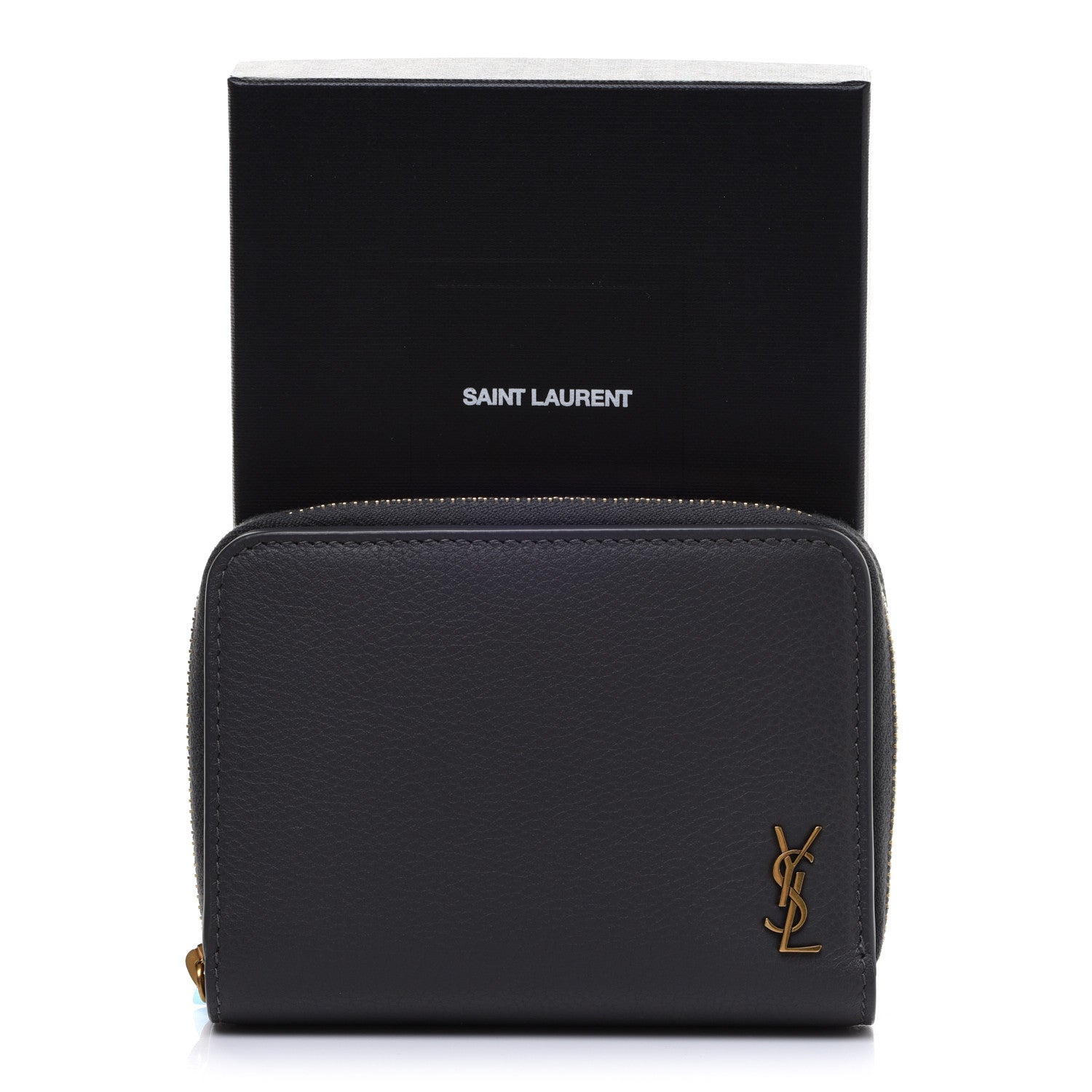 Saint Laurent Grained Calfskin Tiny Monogram Compact Zip Around Wallet Grey 10 of 10