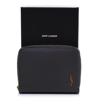 Saint Laurent Grained Calfskin Tiny Monogram Compact Zip Around Wallet Grey 10 of 10