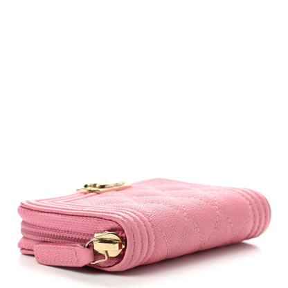 Chanel Caviar Quilted Boy Zip Around Coin Purse Wallet Pink 4 of 7