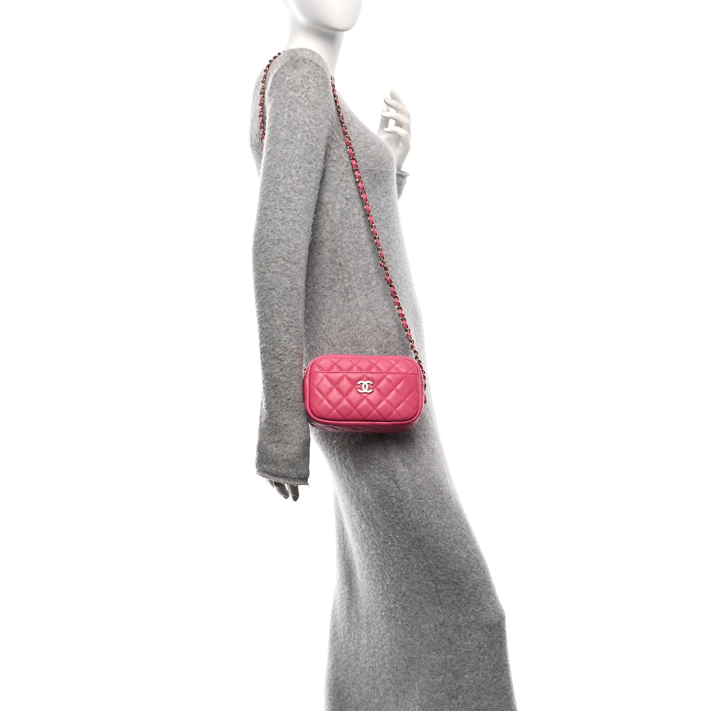 Iridescent Caviar Quilted Small Timeless Camera Case Pink