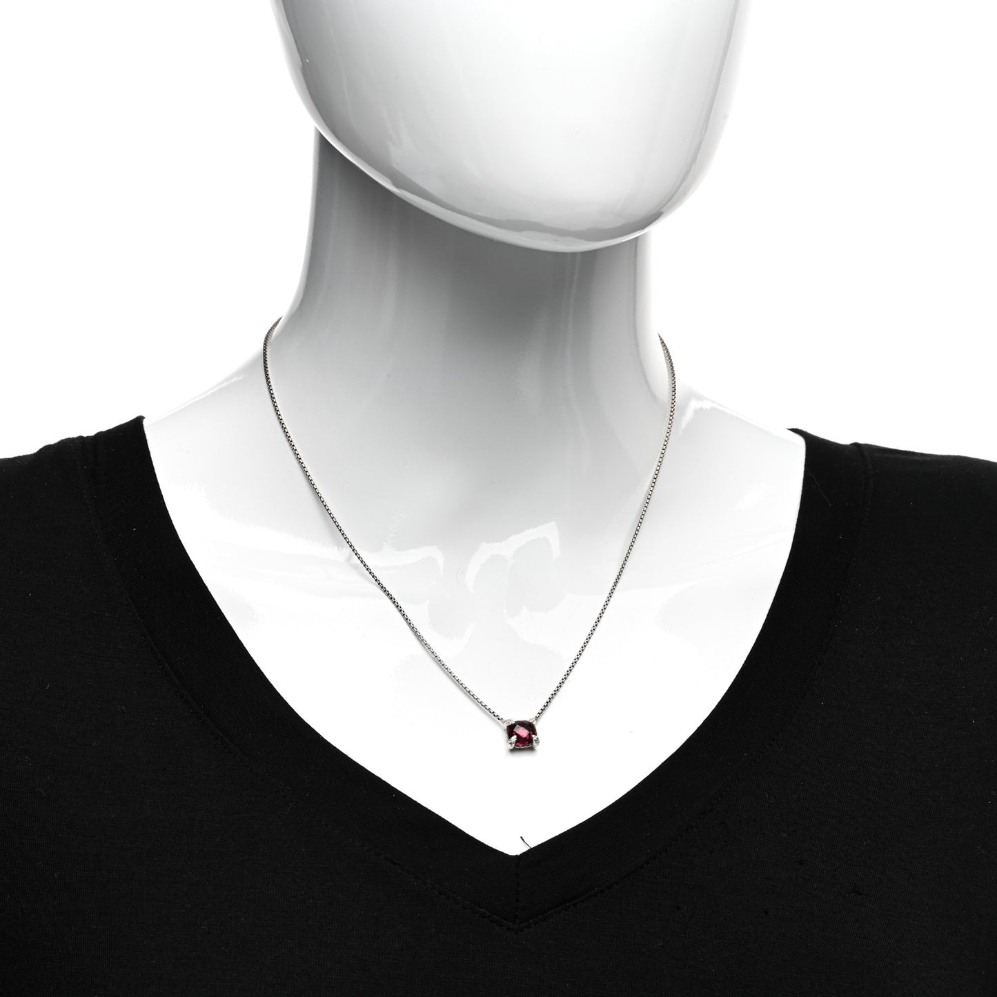 Sterling Silver Diamond Rhodolite Garnet 9mm Petite Chatelaine Pendant Necklace
