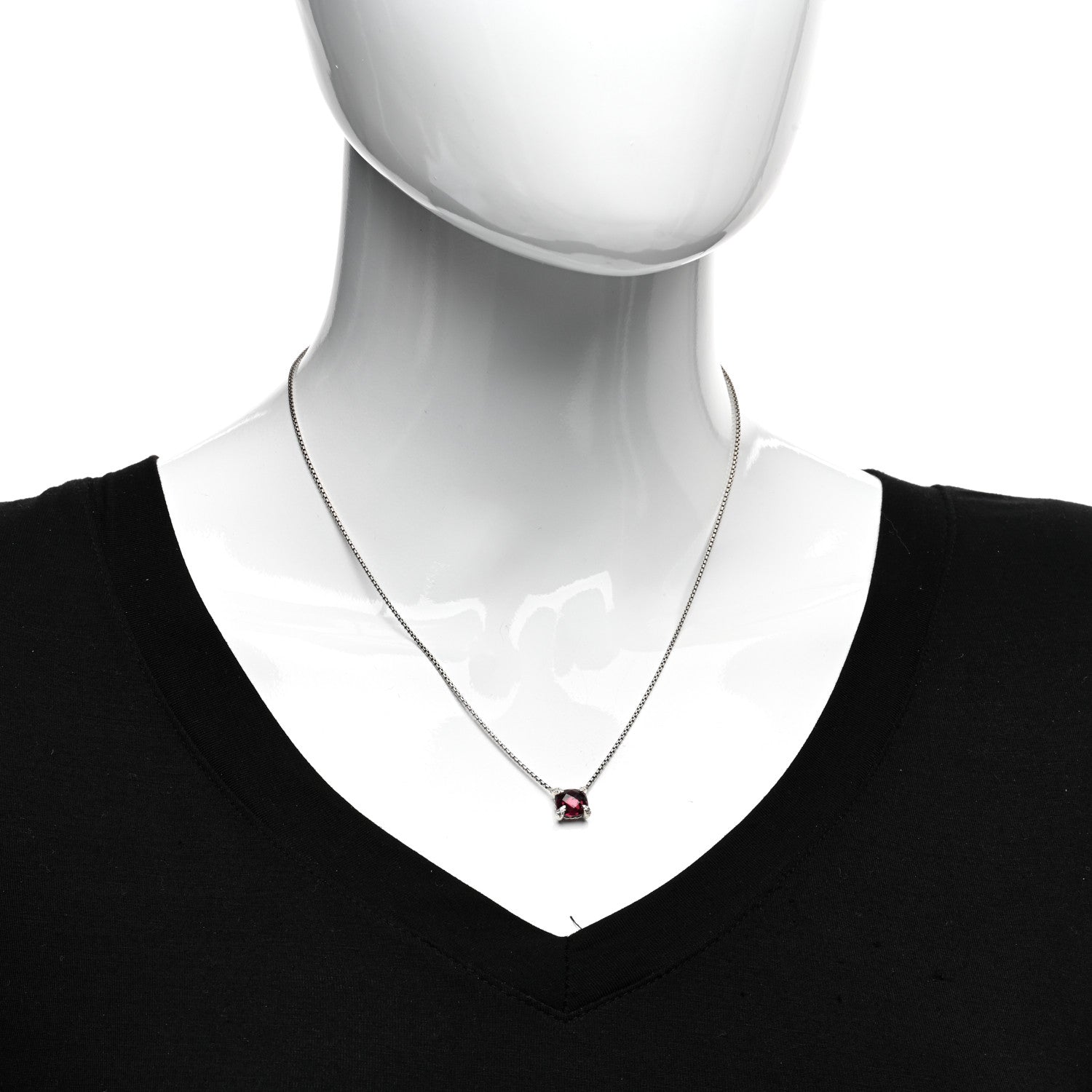 David Yurman Sterling Silver Diamond Rhodolite Garnet 9mm Petite Chatelaine Pendant Necklace 2 of 4