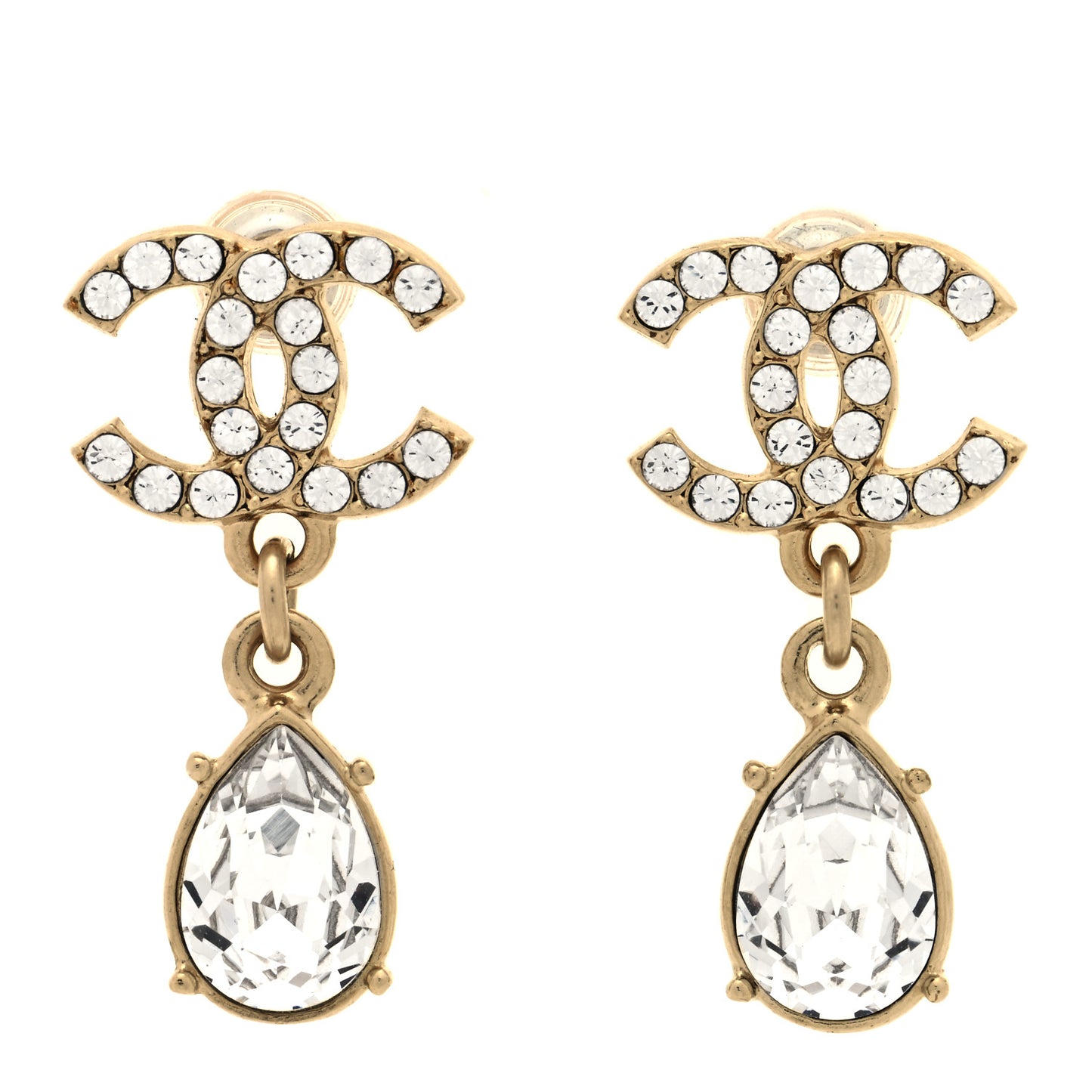Crystal CC Tear Drop Earrings Gold