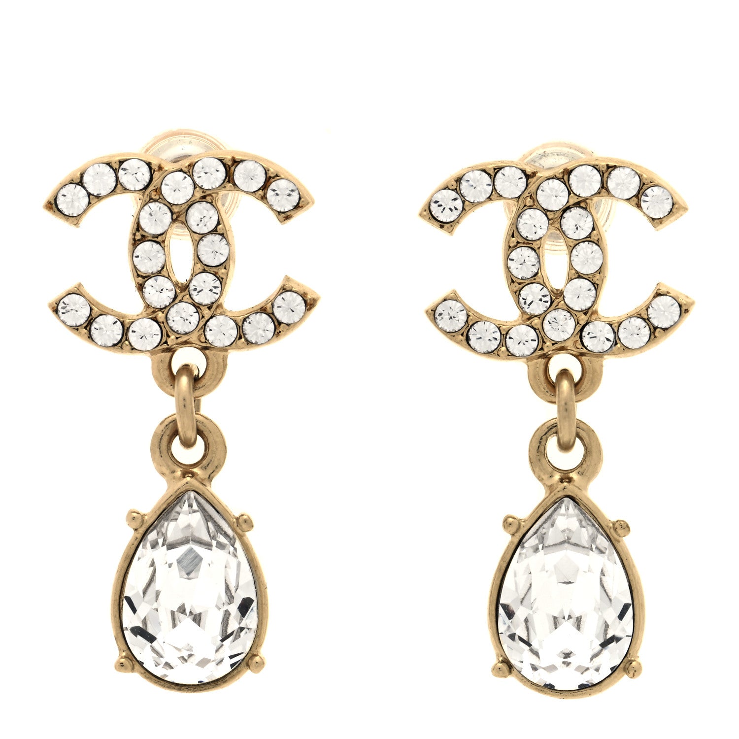 Chanel Crystal CC Tear Drop Earrings Gold 1 of 4