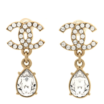 Chanel Crystal CC Tear Drop Earrings Gold 1 of 4