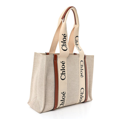 Chloe Cotton Calfskin Medium Woody Ribbon Tote White Brown 3 of 9