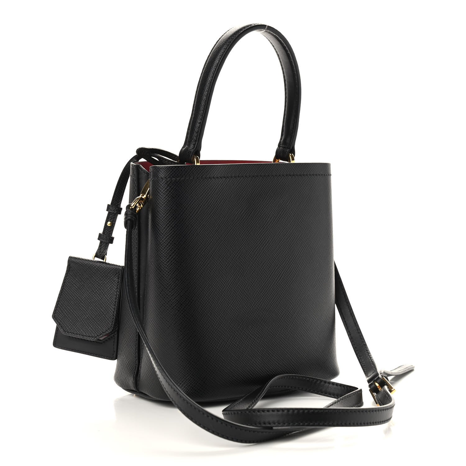 Prada Saffiano Cuir Small Panier Bucket Bag Black Fuoco 3 of 10