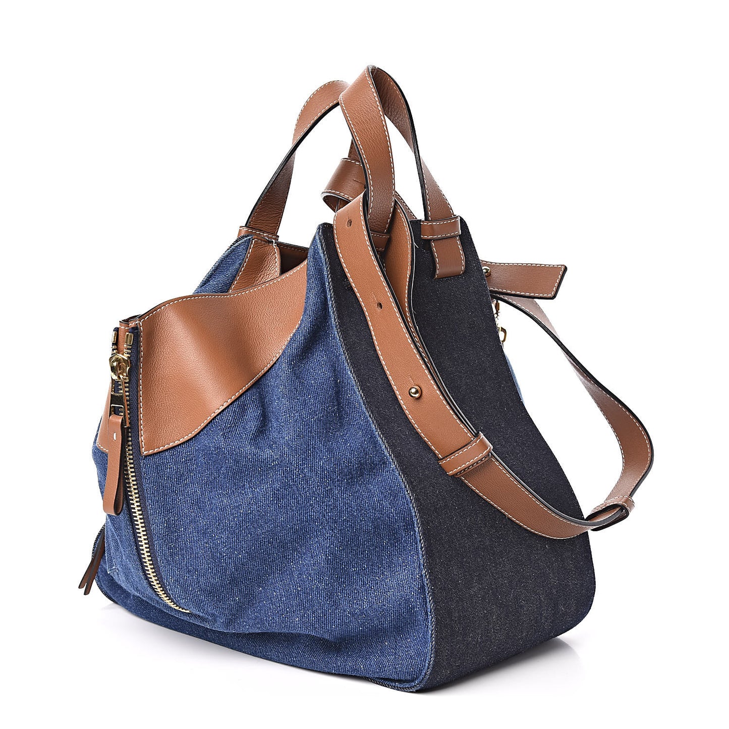 Calfskin Denim Medium Hammock Shoulder Bag Multitone Tan