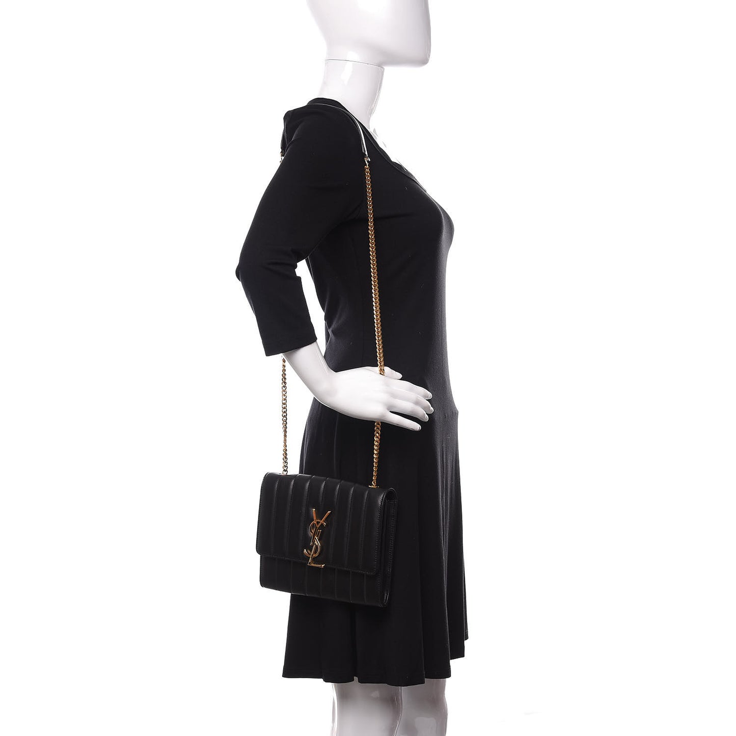 Lambskin Matelasse Monogram Vicky Chain Wallet Black