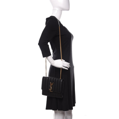 Saint Laurent Lambskin Matelasse Monogram Vicky Chain Wallet Black 2 of 11