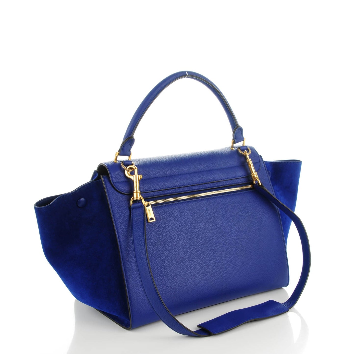 Drummed Calfskin Suede Medium Trapeze Indigo
