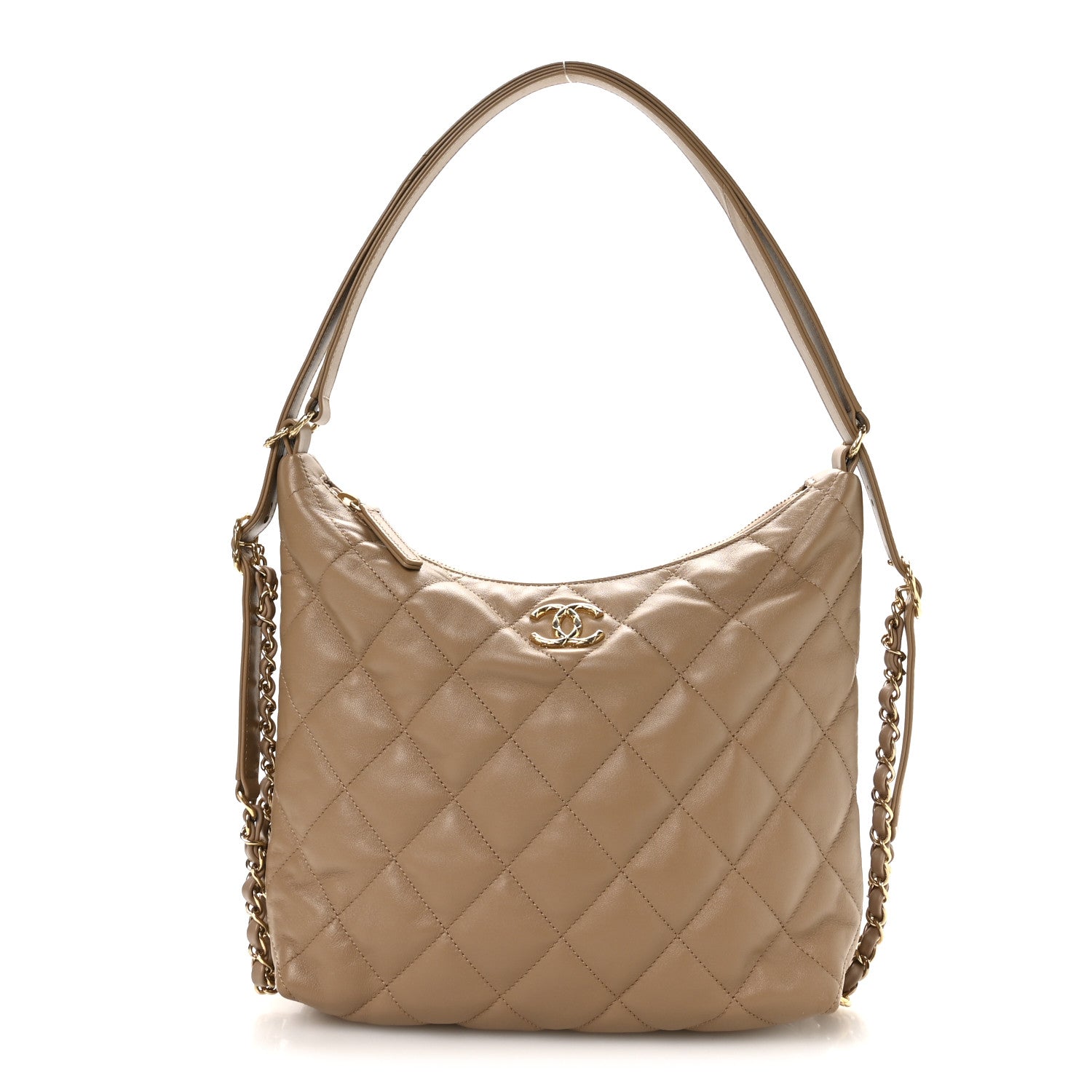 Chanel Lambskin Quilted Hobo Beige 1 of 10