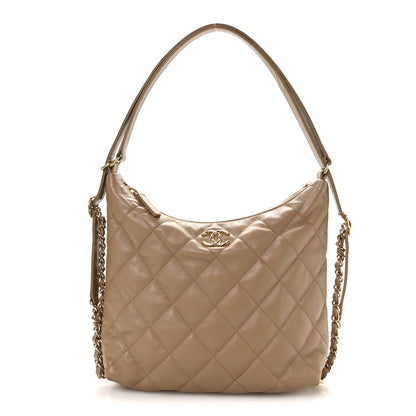 Chanel Lambskin Quilted Hobo Beige 1 of 10