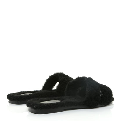 Hermes Woolskin Oran Sandals 38 Black 3 of 14